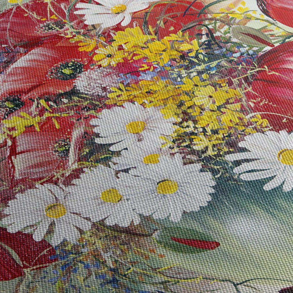 Obraz wazonu z dzikimi kwiatami (z zegarem) (90x30 cm)