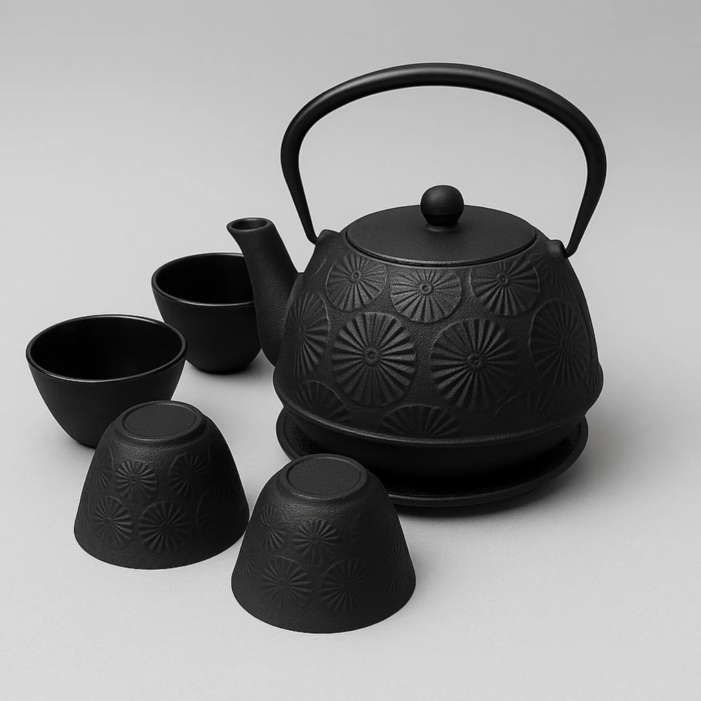 Dzbanek żeliwny z czarkami i podstawką KOGA, 1200 ml