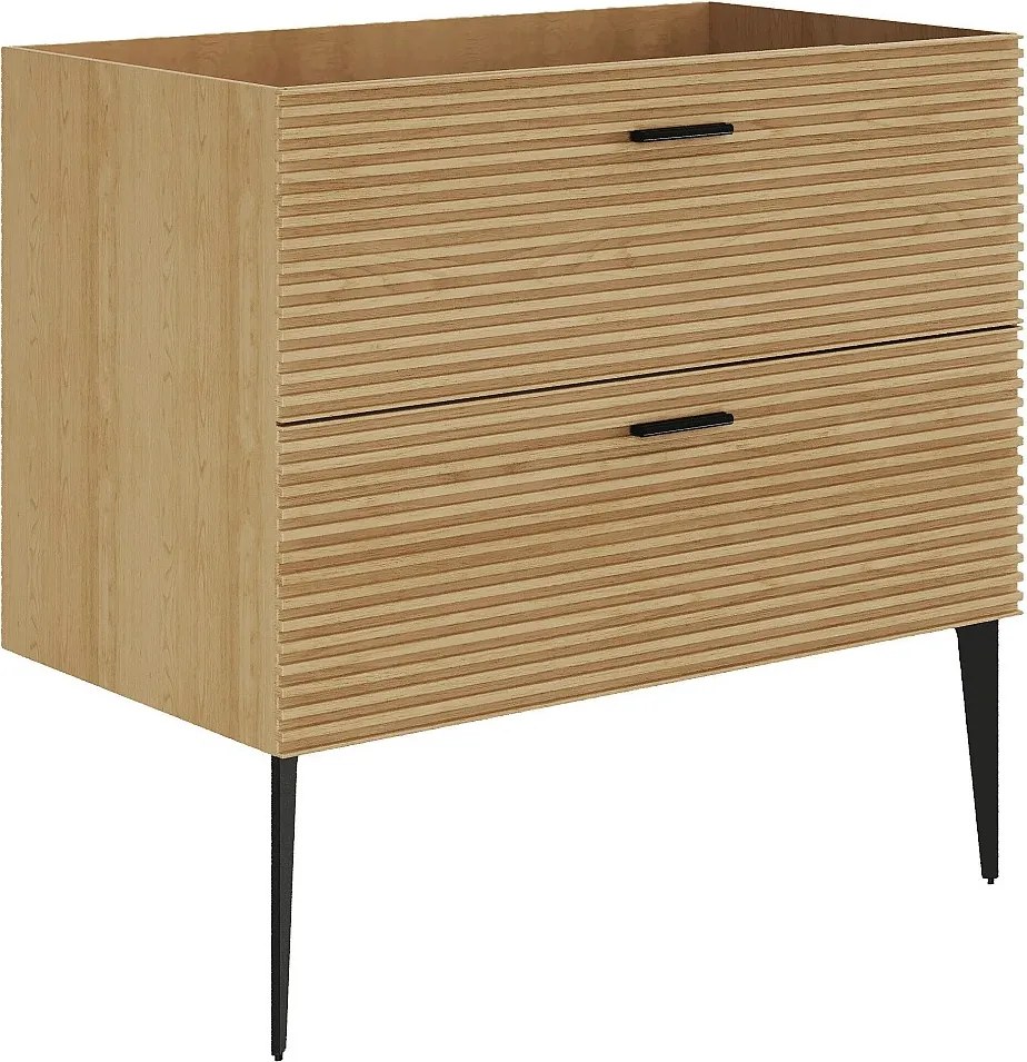 Szafka pod umywalkę na nóżkach z prążkowanym frontem - 2 szuflady - Jasny naturalny - 80 cm - SARONE