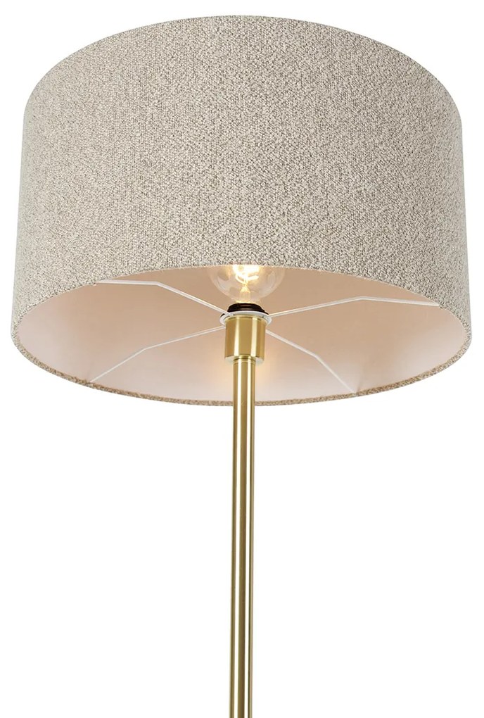 Mosiężna lampa podłogowa z abażurem boucle taupe 50 cm - SimploDesignerski Oswietlenie wewnetrzne