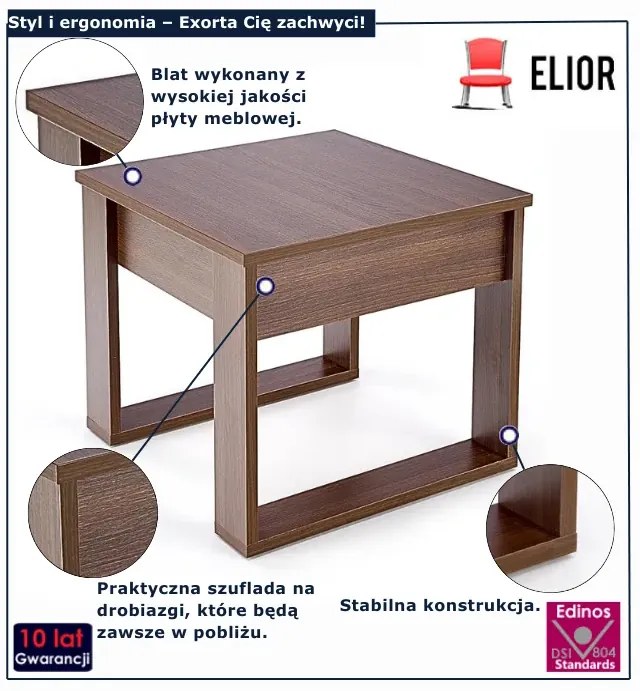 Kwadratowa ława z szufladą ciemny orzech Z2-P94