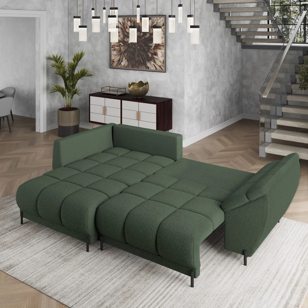 Masseno Narożnik VESTANO z funkcją spania i pojemnikiem na pościel Narozniki L, Rozkładana sofa - Zielony, QUELLE 37