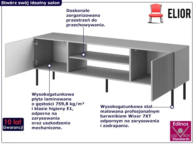 Szara szafka pod telewizor z lamelami - Hazel 6X