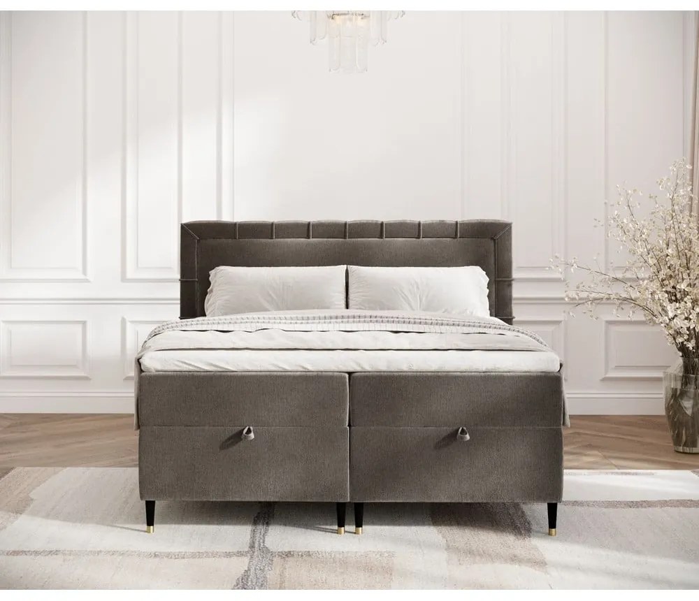 Ciemnoszare łóżko boxspring ze schowkiem 160x200 cm Voyage – Maison de Rêve