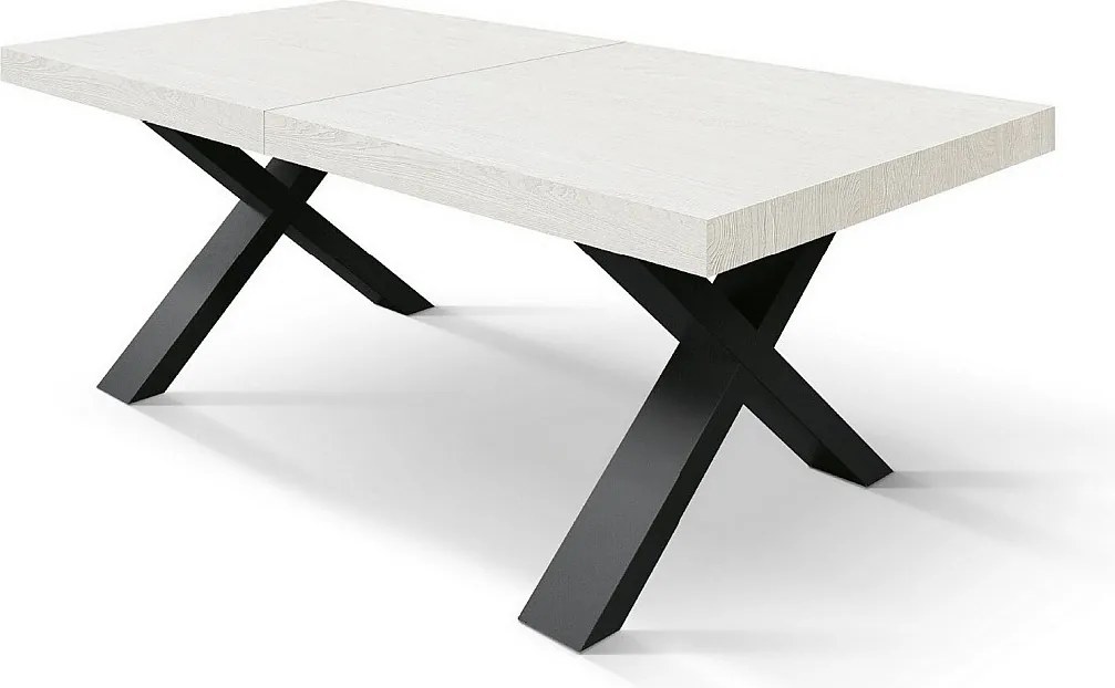 Biały stół z drewna jesionowego, białe nogi, wym.180x90-260x90cm - AMALFI