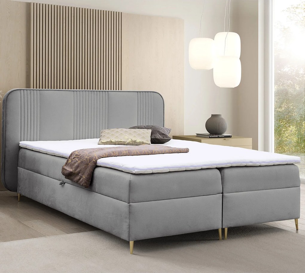 Szare welurowe łóżko kontynentalne 4 rozmiary D3-M55