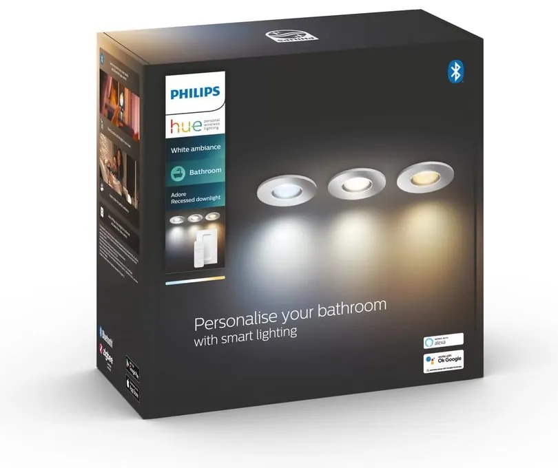 Inteligentne lampy wpuszczane w sufit z gwintem GU10, 4 W zestaw 3 szt. Adore – Philips Hue