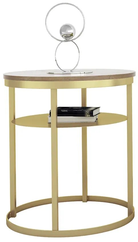 Okrągły stolik kawowy glamour dąb lancelot + złoty S1-T19