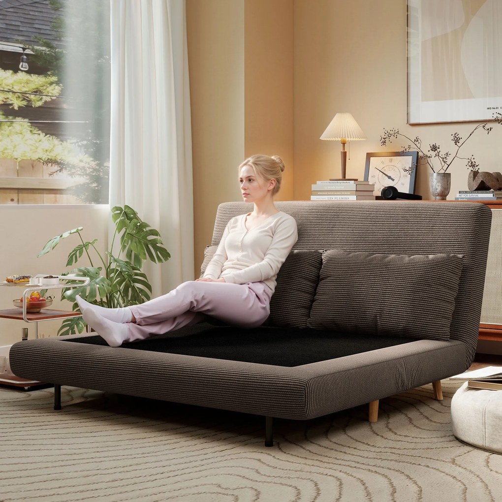 HOMCOM Sofa rozkładana, łóżko dla gości, 3-stopniowe regulowane oparcie, sztruksowy wygląd, do 120 kg, 141 x 90 x 81 cm, ciemnobrązowa | Aosom PL