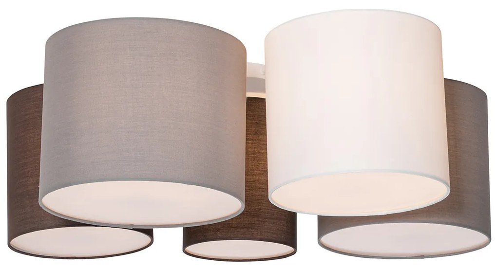 Lampa sufitowa biała, szara i brązowa 5-światłowa - Multidrum Nowoczesny Oswietlenie wewnetrzne