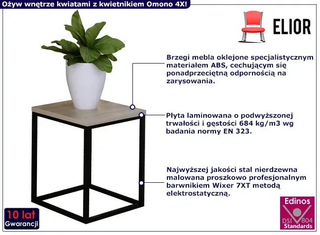 Metalowy stojak na kwiaty w stylu loft czarny + dąb sonoma Livorno 10X