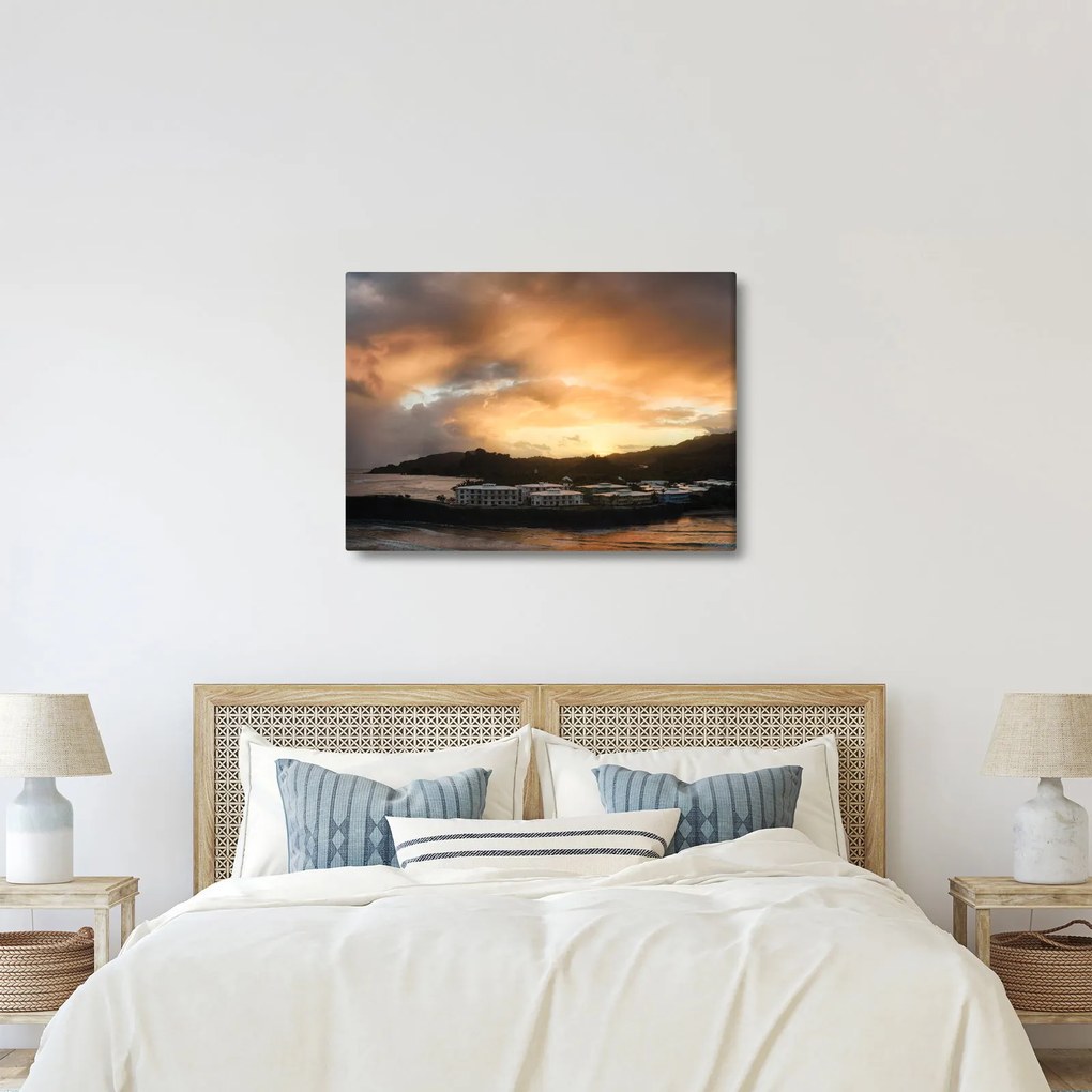 Obraz - plaża z pochmurnym niebem (70x50 cm)