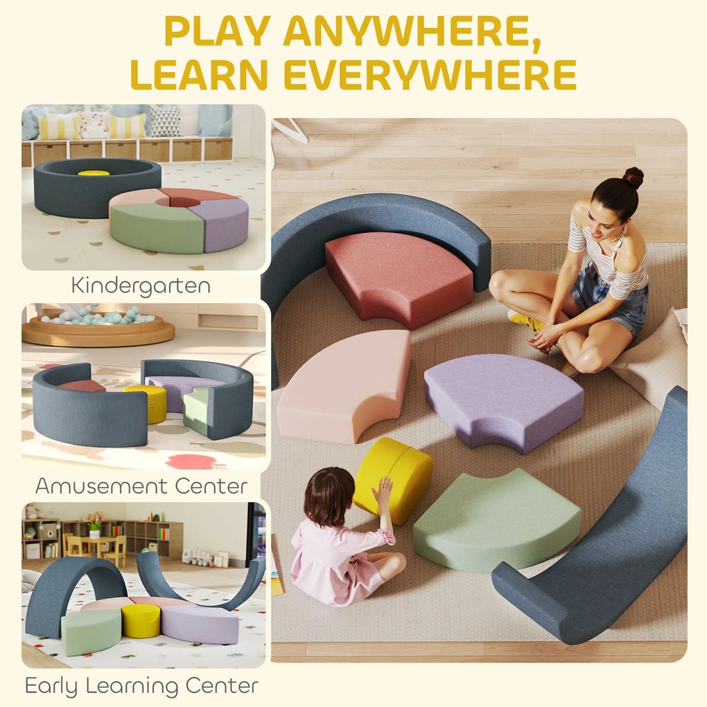 AIYAPLAY Zestaw 7 miękkich klocków piankowych dla maluchów — sztruksowy, odpinany pokrowiec, różne kształty, kolorowy