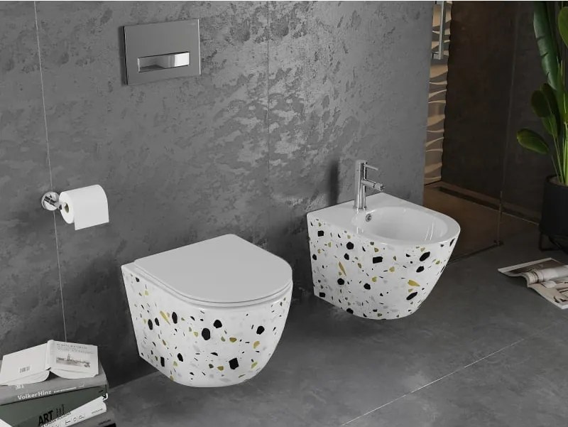 Mexen Lena miska wc Rimless z deską wolnoopadającą slim, duroplast, biała kamień terrazo - 30224096