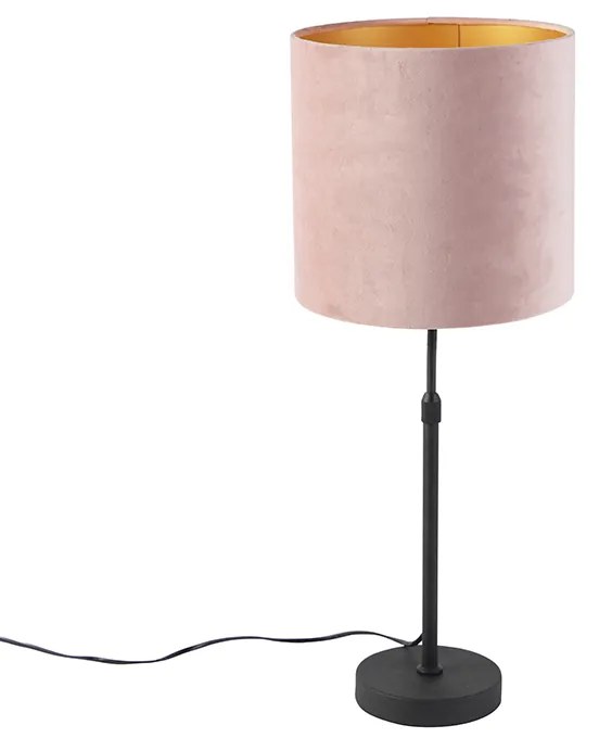 Lampa stołowa czarna z różowym aksamitnym abażurem ze złotem 25 cm - Parte klasyczny/Antyczny Oswietlenie wewnetrzne