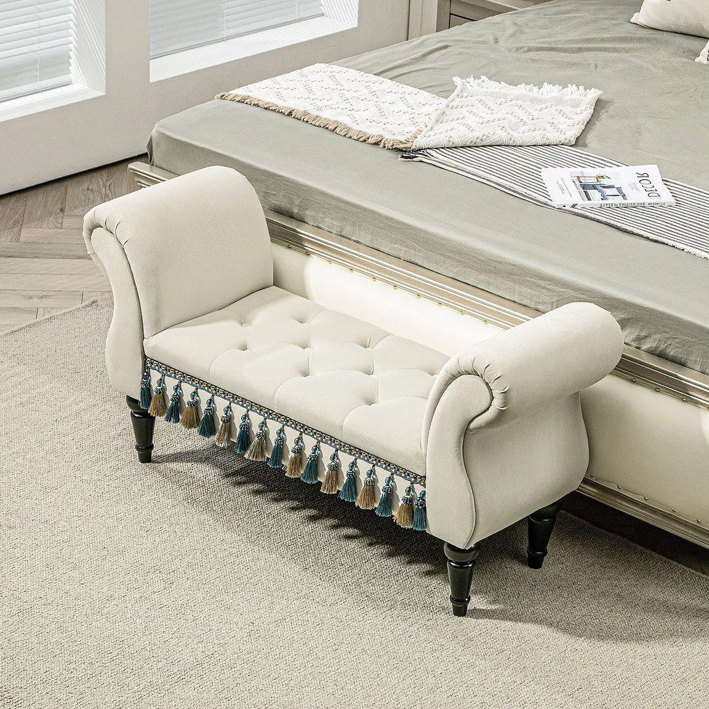 HOMCOM Ławka tapicerowana, vintage design, do 150 kg, 117x40x58 cm, Beżowa