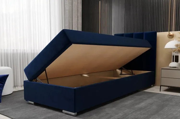 Welurowe łóżko z pionowo pikowanym zagłówkiem 90x200 R0-M52