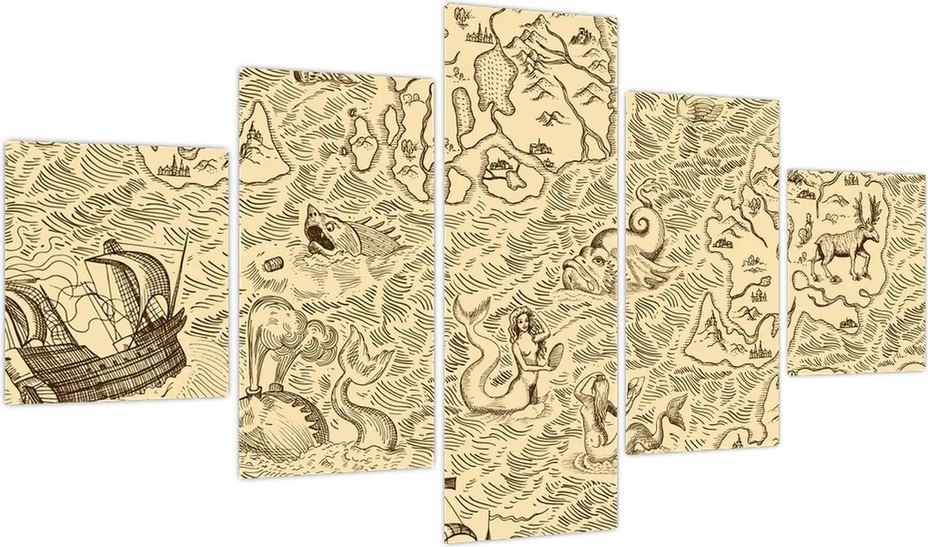 Obraz - Zabytkowa mapa, ilustracje (125x70 cm)