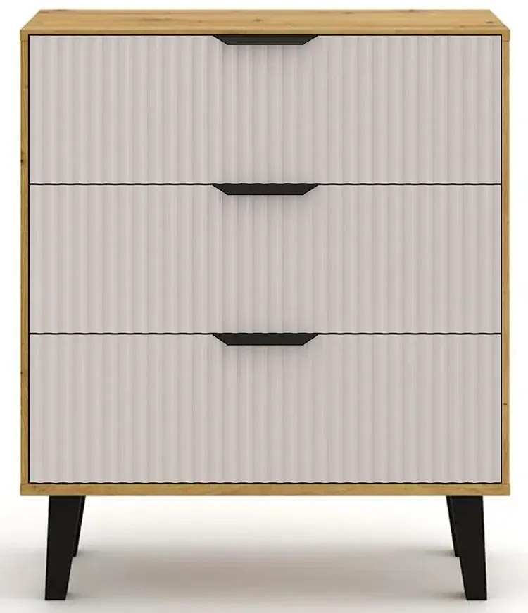 Komoda z 3 szufladami na nóżkach dąb artisan + kaszmir E6-Z58