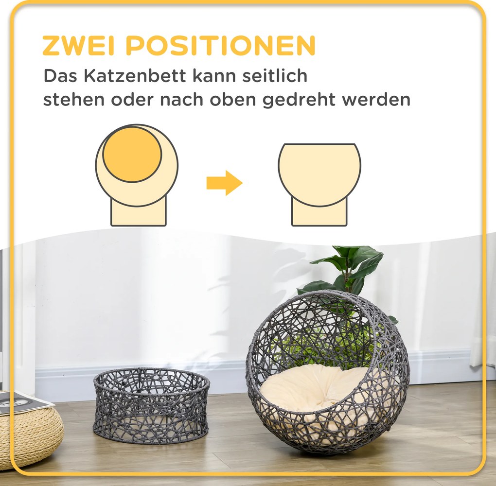 PawHut Domek dla kota z poduszką Fioletowy koszyk z poliestrowego sznura | Aosom PL