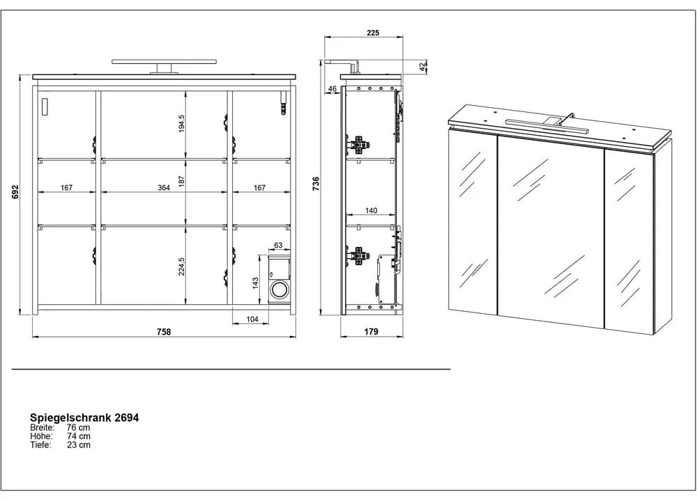 Antracytowa szafka łazienkowa z lustrem i oświetleniem 76x74 cm Modesto – Germania