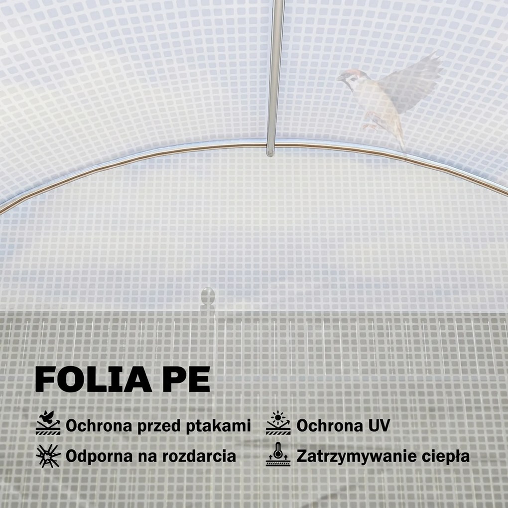 Outsunny Szklarnia foliowa 2,7 x 2 x 2 m z półkami, rolowanymi drzwiami, 6 oknami, wspornikami | Aosom PL