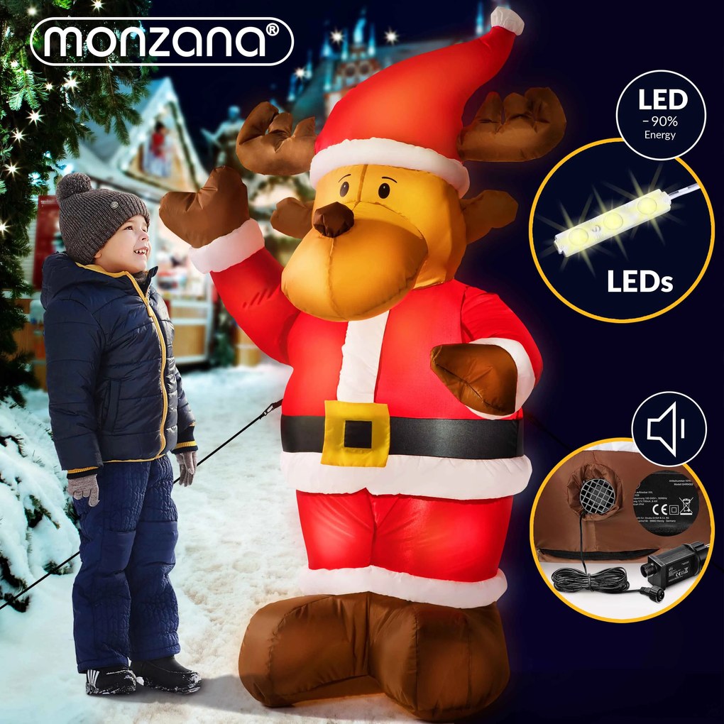 Monzana Nadmuchiwany renifer z oświetleniem, 135cm, czerwona