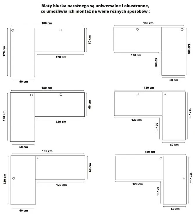 Duże narożne biurko loft regulowane 120x180x60 dąb craft złoty Deliot 2X