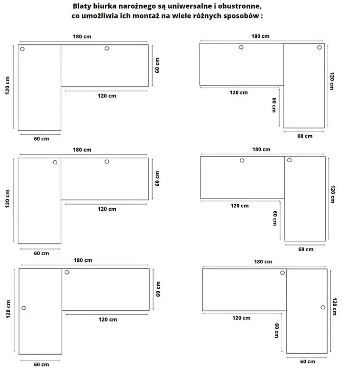 Duże narożne biurko loft regulowane 120x180x60 dąb craft złoty R2-C37