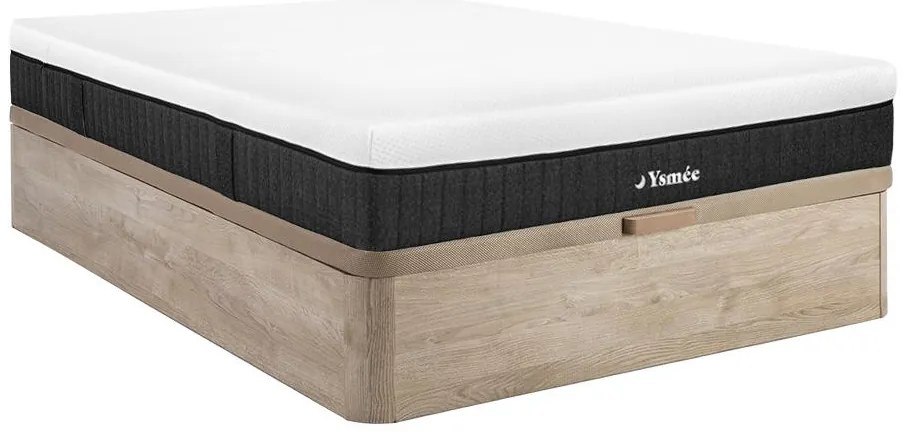 Zestaw 160 × 200 cm stelaż ze skrzynią jasnodrewniany + materac sprężyny kieszeniowe 5-strefowy gr. 21 cm – CIDORA marki YSMÉE