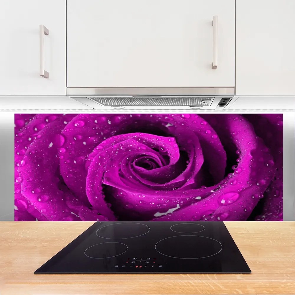 Panel Szklany do Kuchni Aksamitna Róża W Deszczu