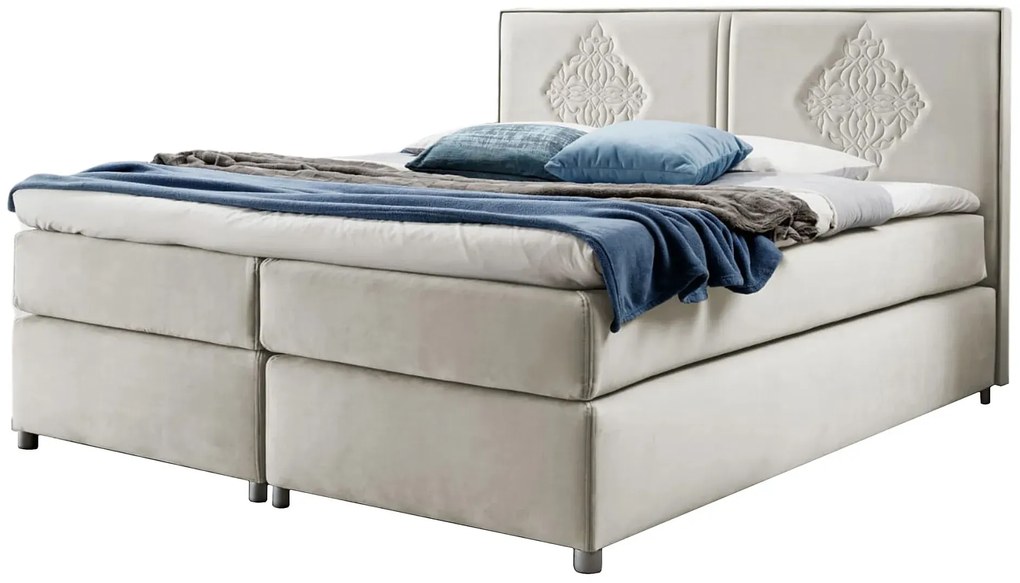 Beżowe tapicerowane łóżko kontynentalne 5 rozmiarów F1-N73