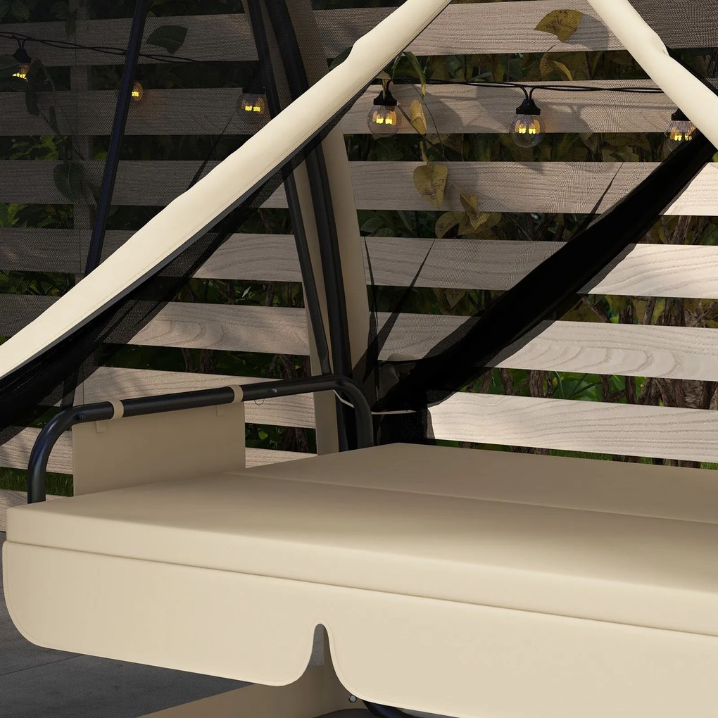 Outsunny 3-osobowa Huśtawka Tarasowa, Huśtawka Werandowa z Funkcją Leżanki, Huśtawka Ogrodowa z Siatką Moskitierą i Stalową Ramą, Kawa