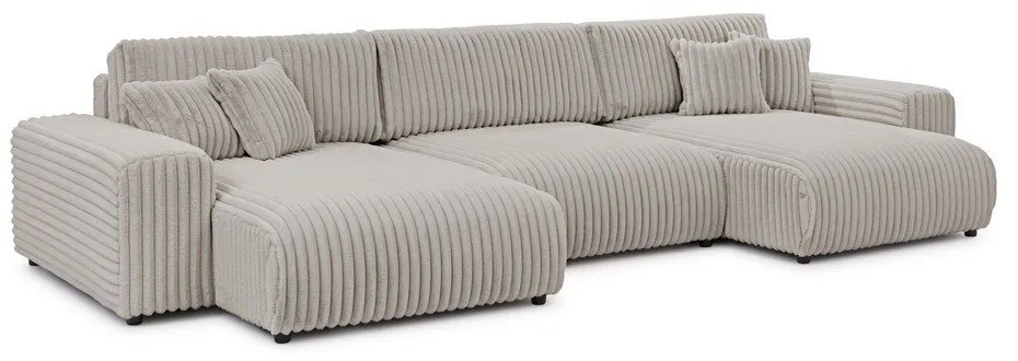 Jasnoszary sztruksowy rozkładany narożnik ze schowkiem (w kształcie litery U) Sarina – Ropez
