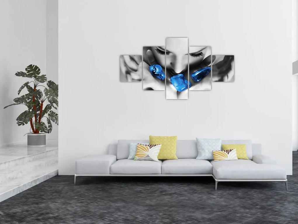 Obraz portretu kobiety z kamieniami (125x70 cm)