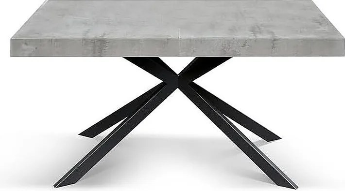 Stół drewniany, wykończenie cementowe, antracytowa podstawa X, rozkładany 160x90 - CAMAIORE