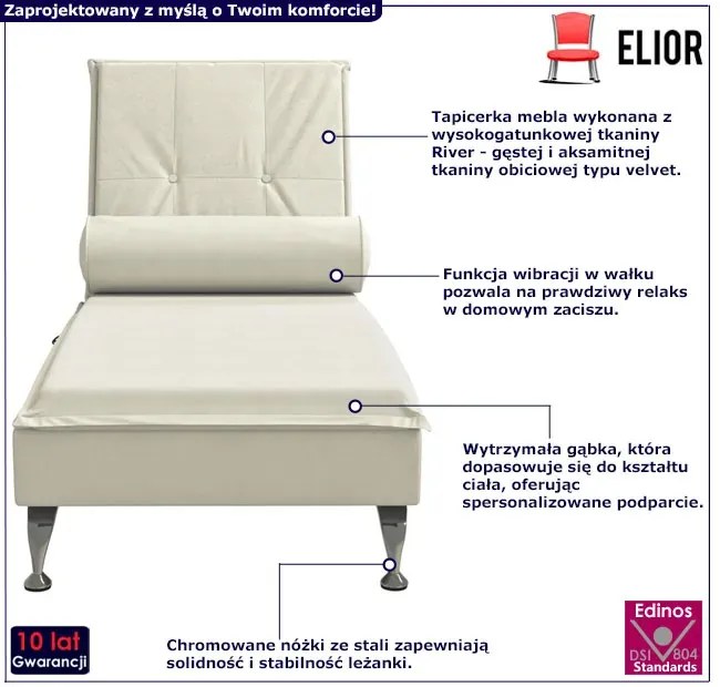 Aksamitna kremowa leżanka z wałkiem masującym - Beluso 4X