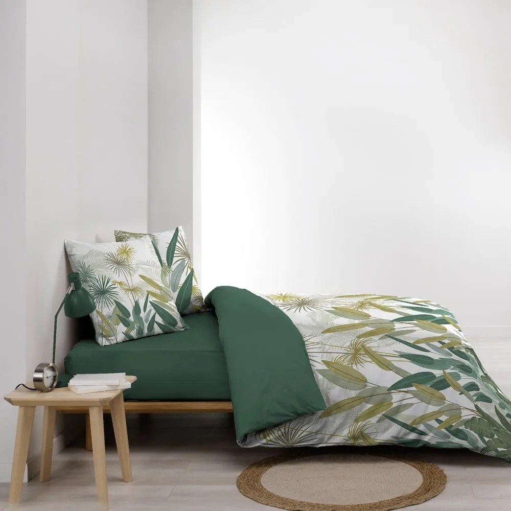 Biało-zielona bawełniana pościel dwuosobowa 240x220 cm Otika – douceur d'intérieur