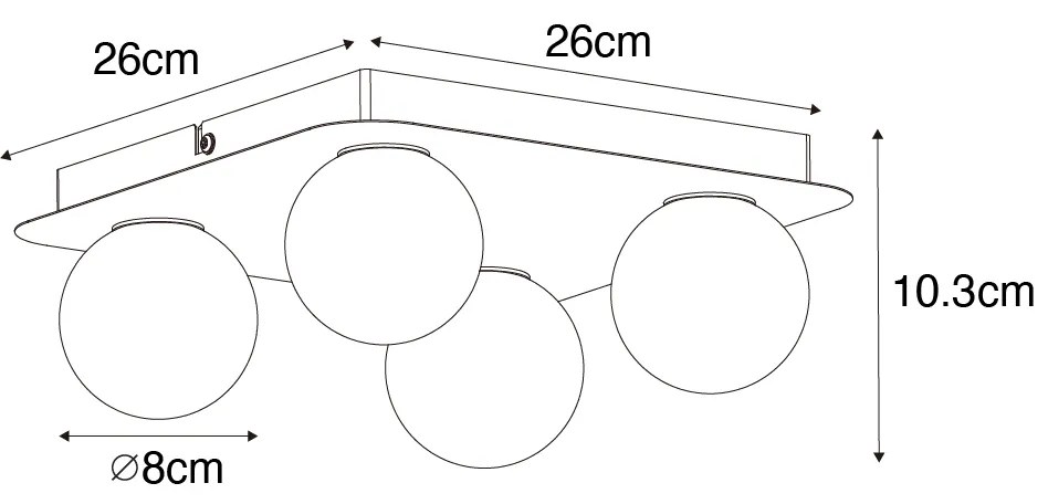 Nowoczesna lampa sufitowa do łazienki ze stali kwadratowa 4-punktowa - Cederic