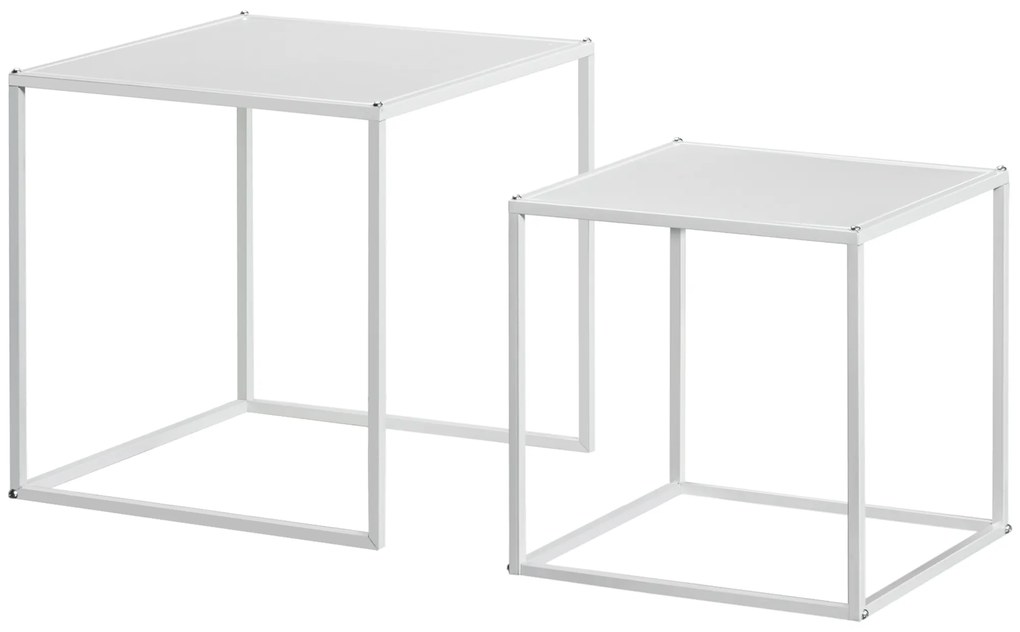 HOMCOM Zestaw Stolików Pomocniczych, Nowoczesne Stoliki, Oszczędność Miejsca, Solidny Stelaż Stalowy, Biały