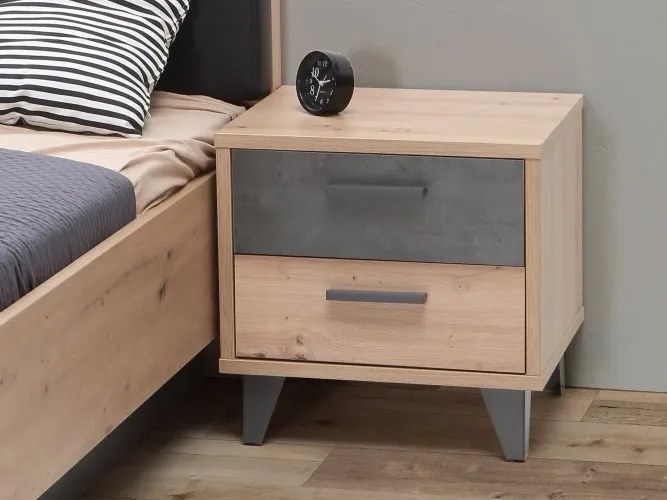 Szafka nocna z szufladami Raven 021, dąb artisan/beton