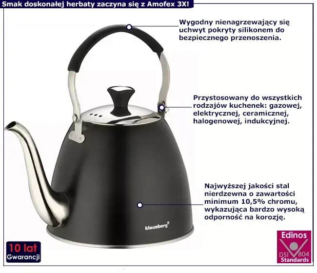 Czajnik z funkcją zaparzacza do herbaty i ziół 1,1L - Amofex 3X