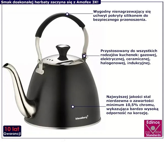 Czajnik z funkcją zaparzacza do herbaty i ziół 1,1L - Relos 3X