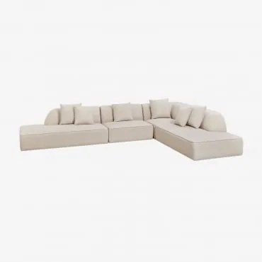 Sofa Modułowy Narożny 4-częściowy Z Podwójnym Szezlongiem Tapicerowany Cardea Szenila Kremowy Beż - Sklum