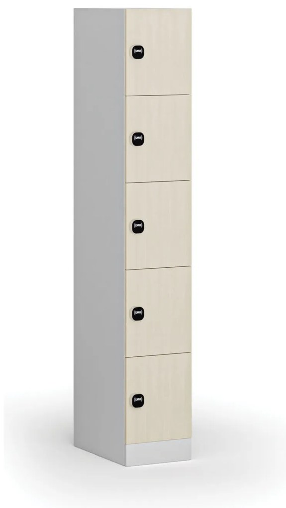 Szafka skrytkowa S1, 5 schowków, 1850 x 300 x 500 mm, zamek RFID, drzwi laminowane, brzoza
