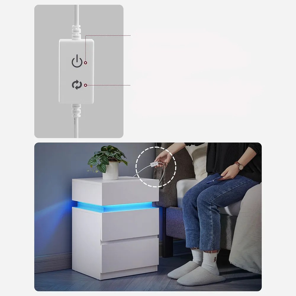 Szafka nocna DAVY z podświetleniem, 40x35x55cm, biała Vasagle