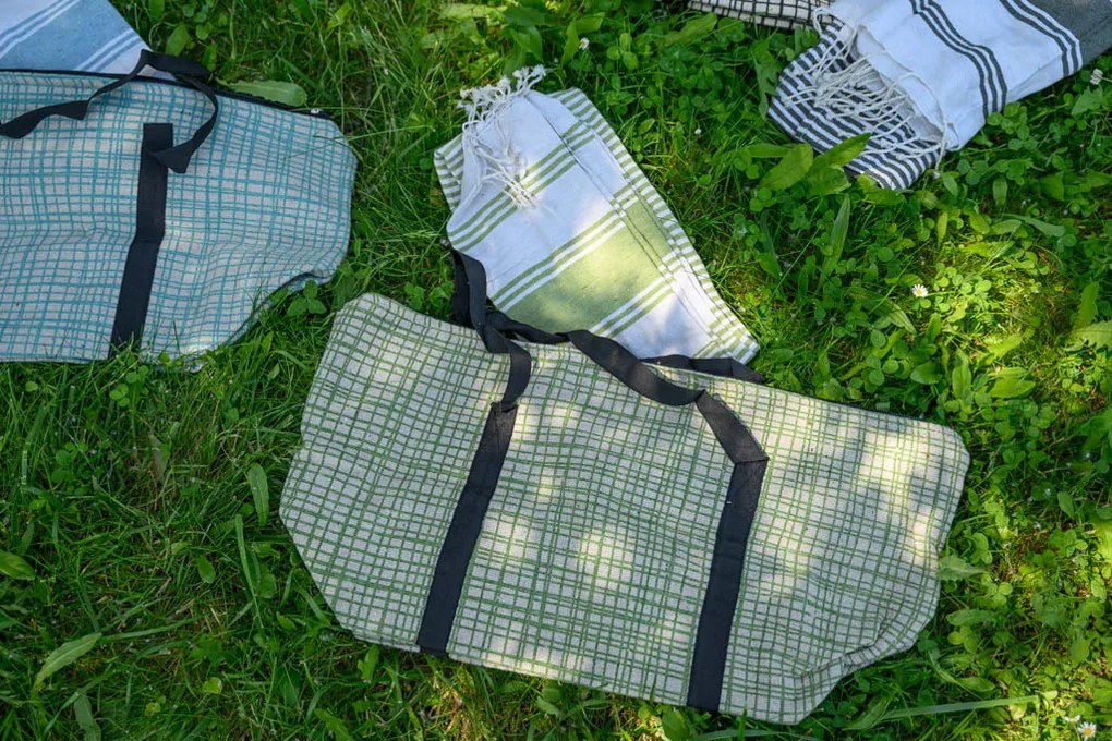 Stylowy komplet torba plażowa + ręcznii HAMAM 75x150 cm, zielony