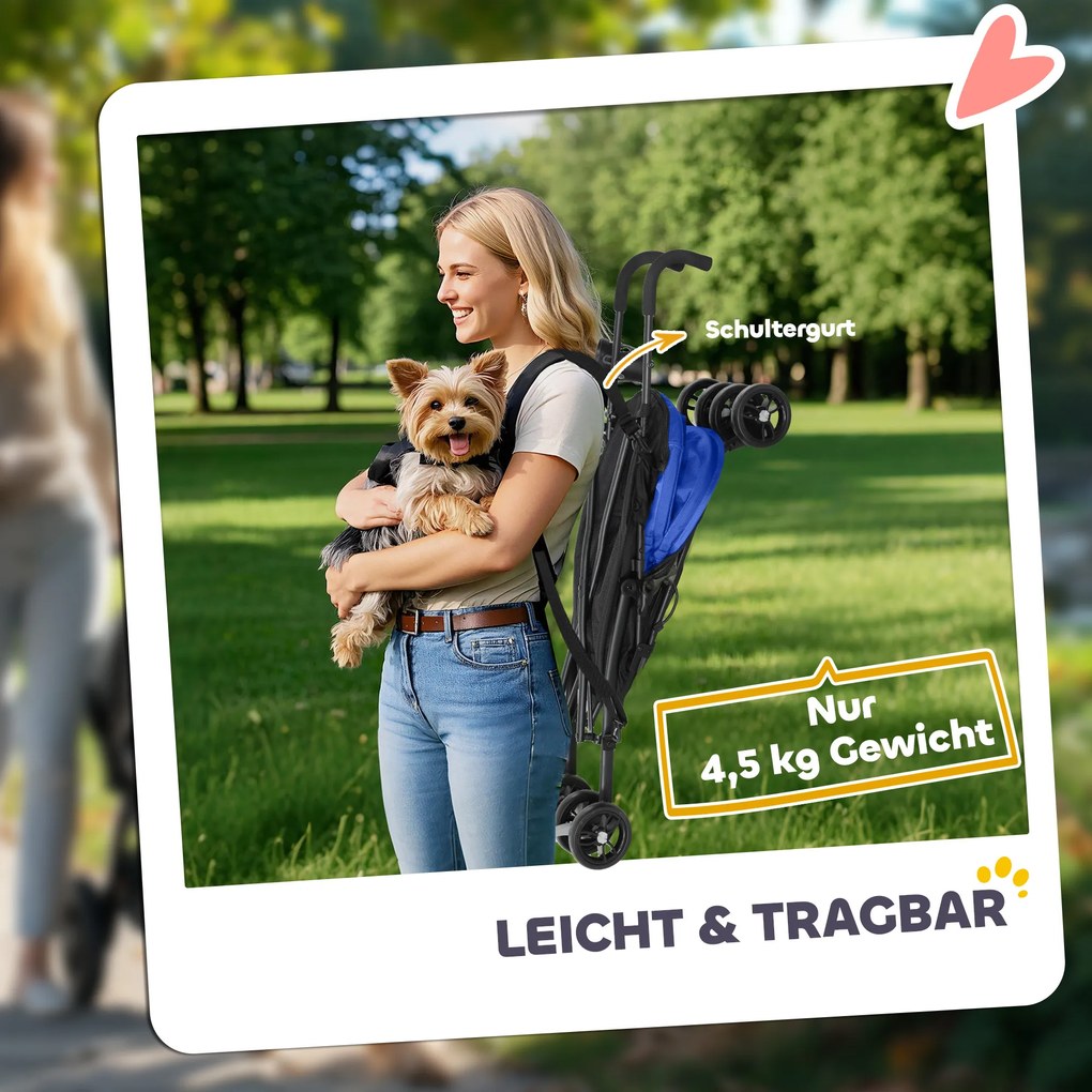 PawHut Wózek dla Zwierząt, Smycze Bezpieczeństwa, Okna z Siatki, 76Dł x 44Szer x 103Wys cm, Granatowy