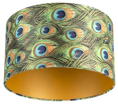 Abażur welurowy wzór pawia 35/35/20 ze złotym wnętrzem