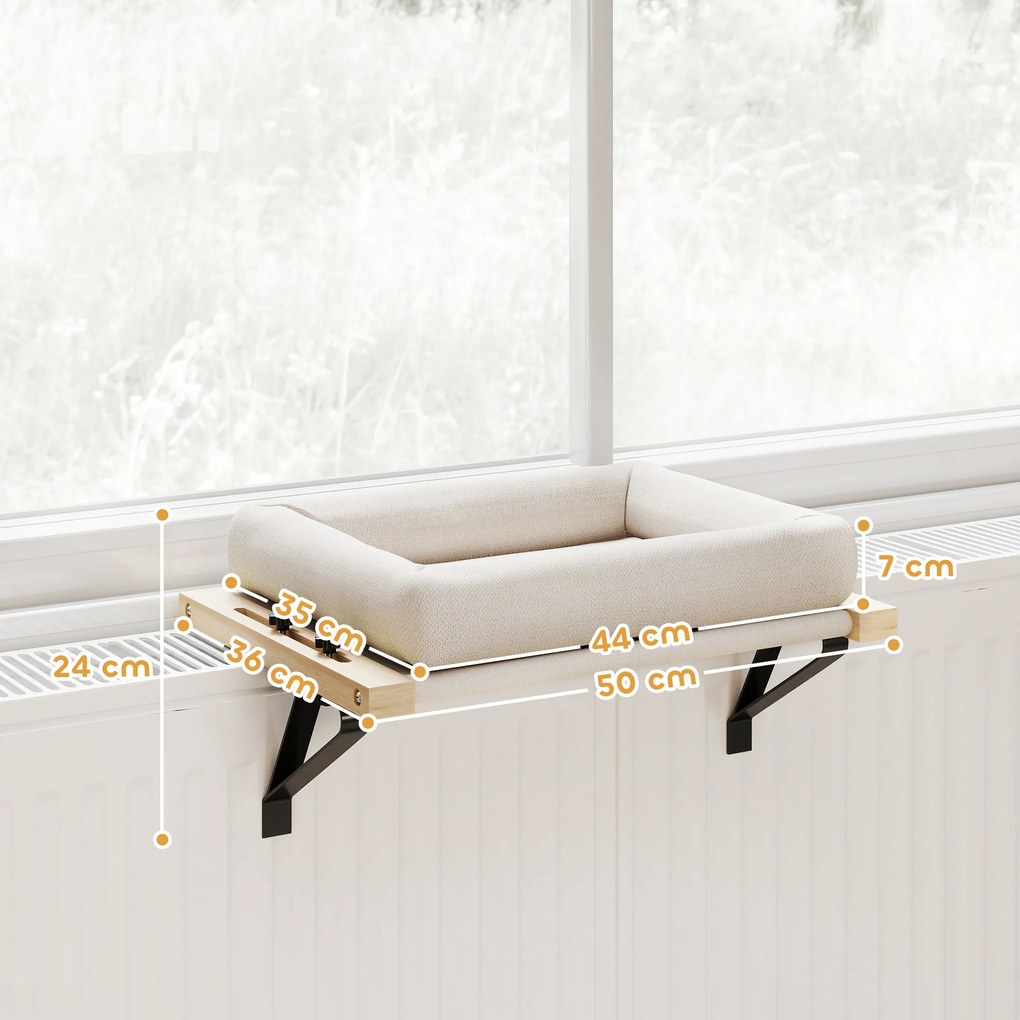 PawHut Domek dla kota z uchwytem na parapety i grzejniki, poduszka, drewniana rama, biały